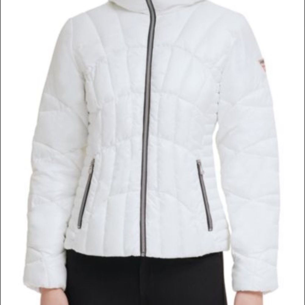 Guess White Quilted Puffer Jacket